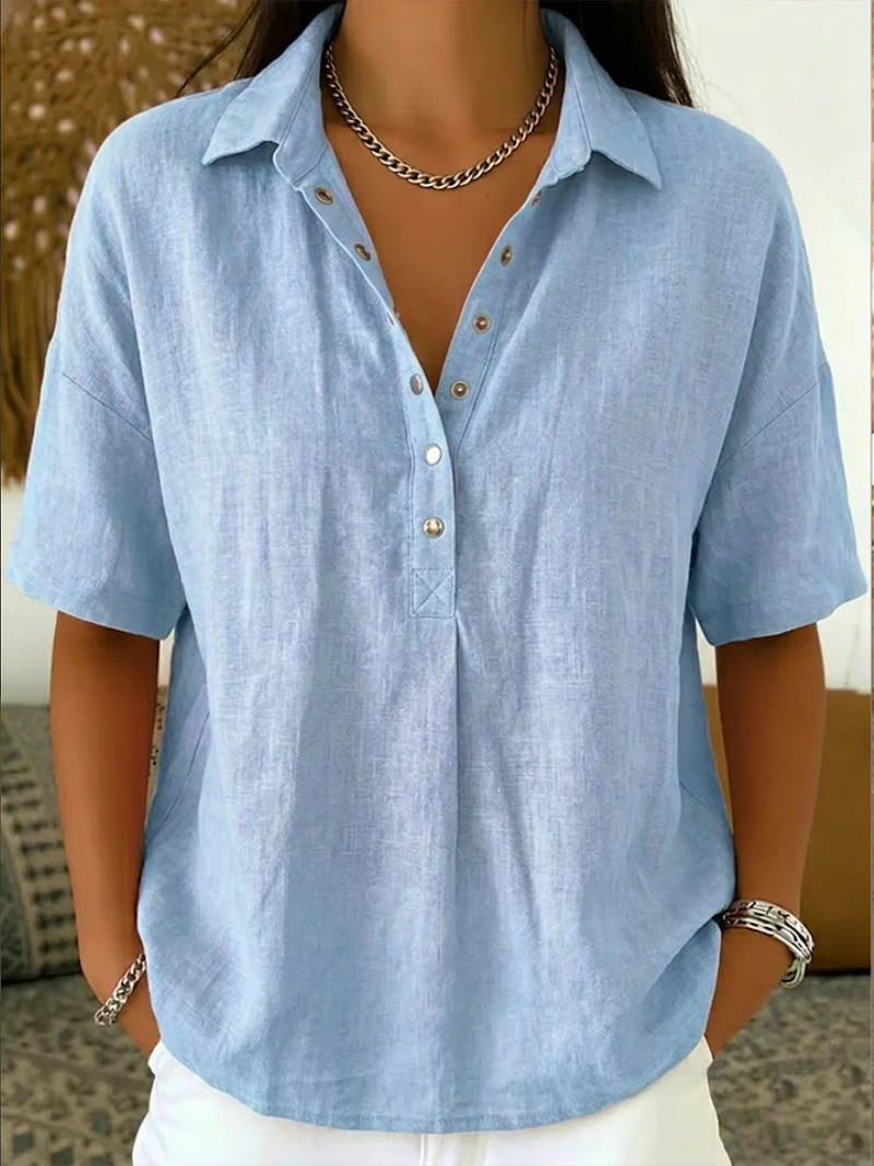 Liverno Loretta | Elegancka Bluzka z Kołnierzykiem i Guzikami