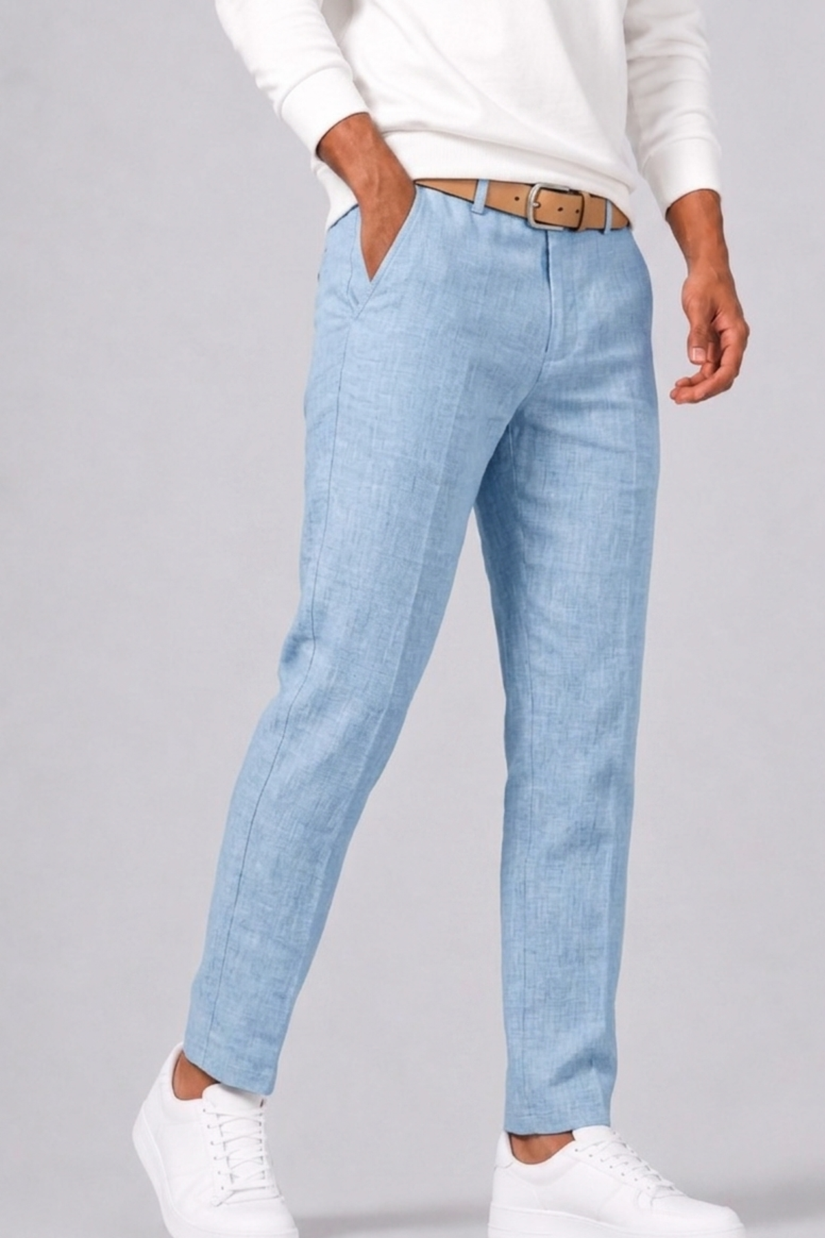 unelle | Heren Vlas Pantalon met Rechte Snit en Zijzakken