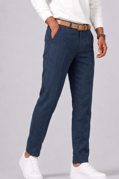 unelle | Heren Vlas Pantalon met Rechte Snit en Zijzakken