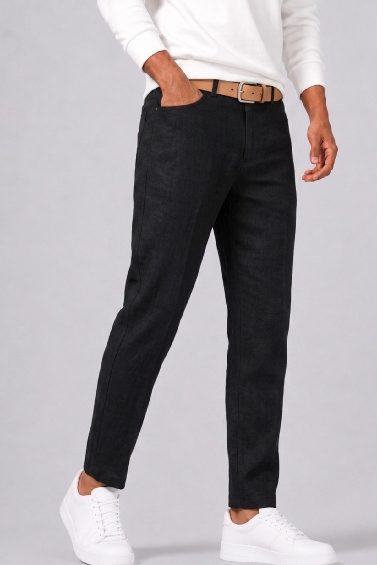 unelle | Heren Vlas Pantalon met Rechte Snit en Zijzakken