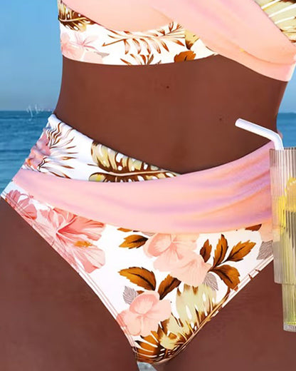 Bikini Kontrast Blumenmuster Geteilt