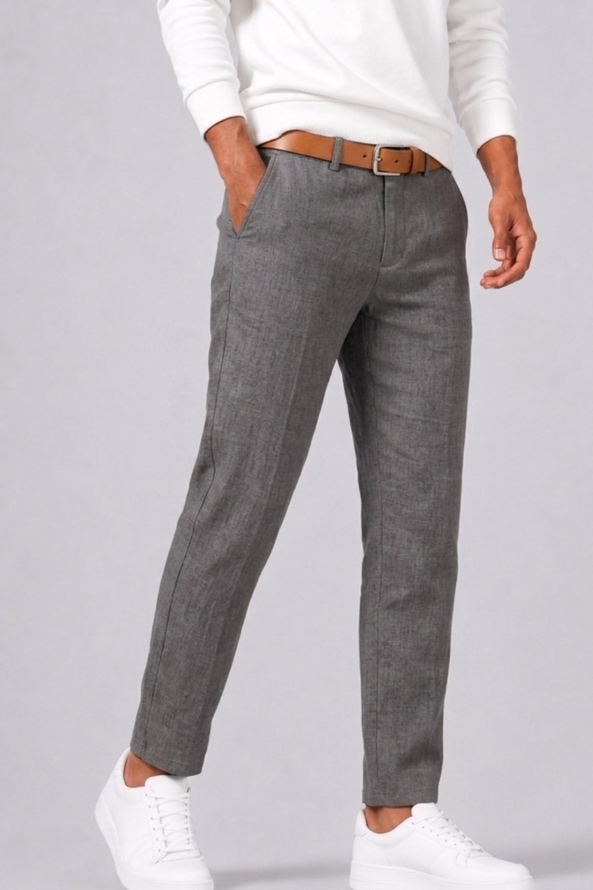 unelle | Heren Vlas Pantalon met Rechte Snit en Zijzakken