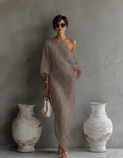 Liverno Victoria | Elegancka Sukienka Maxi z Odkrytym Ramieniem