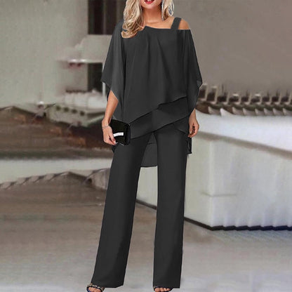 Drune Damen Zweiteiler Satz| Eleganter Jumpsuit mit Cold Shoulder Bluse