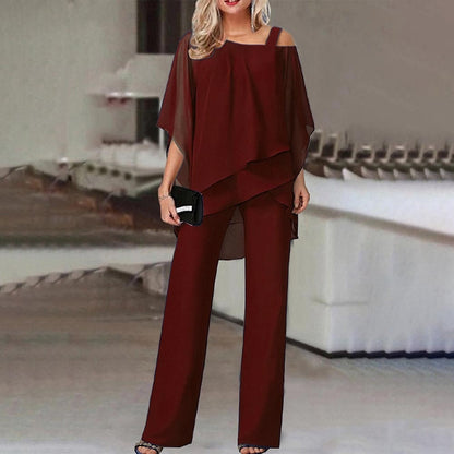 Drune Damen Zweiteiler Satz| Eleganter Jumpsuit mit Cold Shoulder Bluse