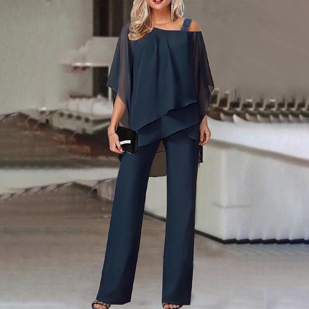 Drune Damen Zweiteiler Satz| Eleganter Jumpsuit mit Cold Shoulder Bluse
