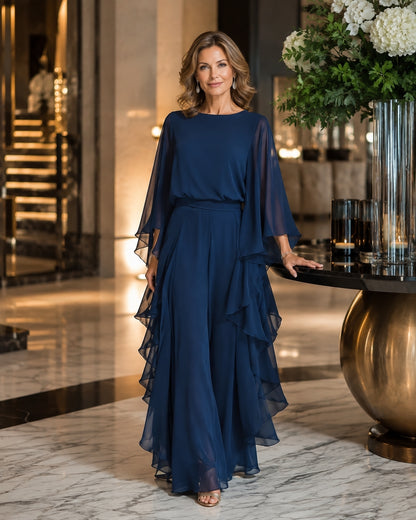 Liverno Ariel | Elegant tvådelat set i marinblå chiffong