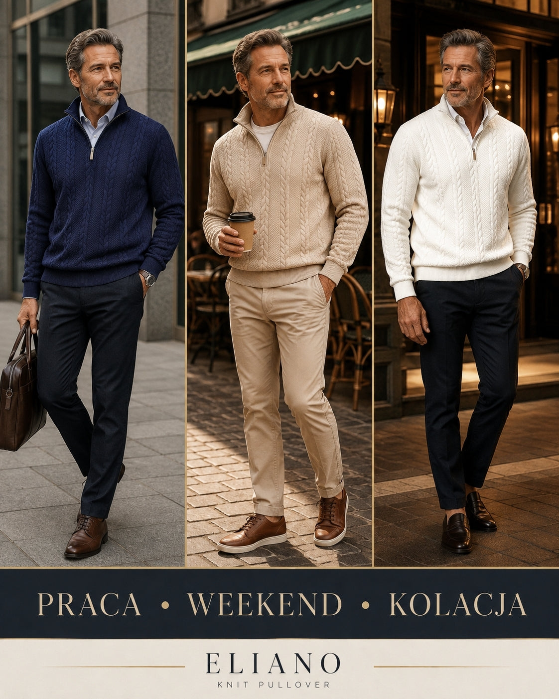 Liverno Eliano | Elegancki Sweter Męski z Kołnierzykiem i Zamkiem