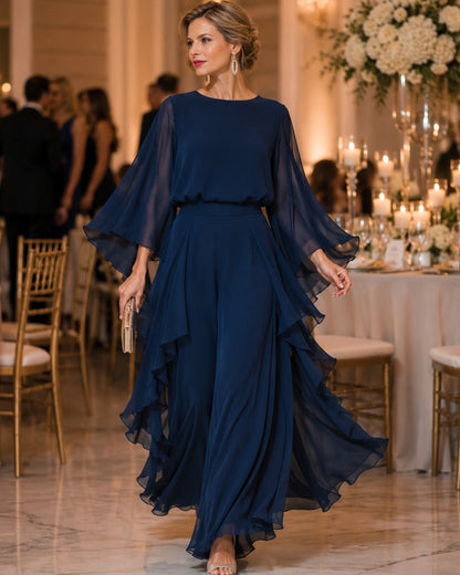 Liverno Ariel | Elegant tvådelat set i marinblå chiffong