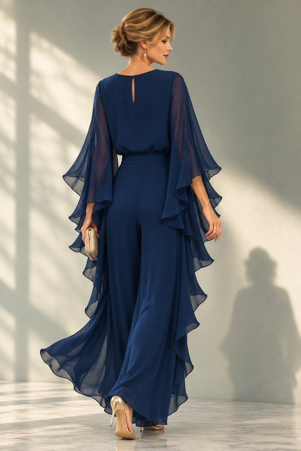 Liverno Ariel | Elegant tvådelat set i marinblå chiffong