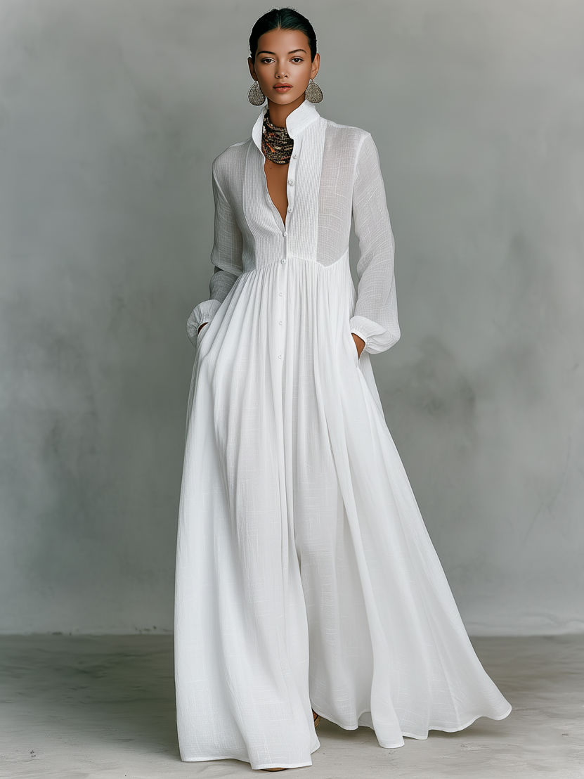 Liverno Clarissa | Elegancka Sukienka Maxi z Bawełny i Lnu