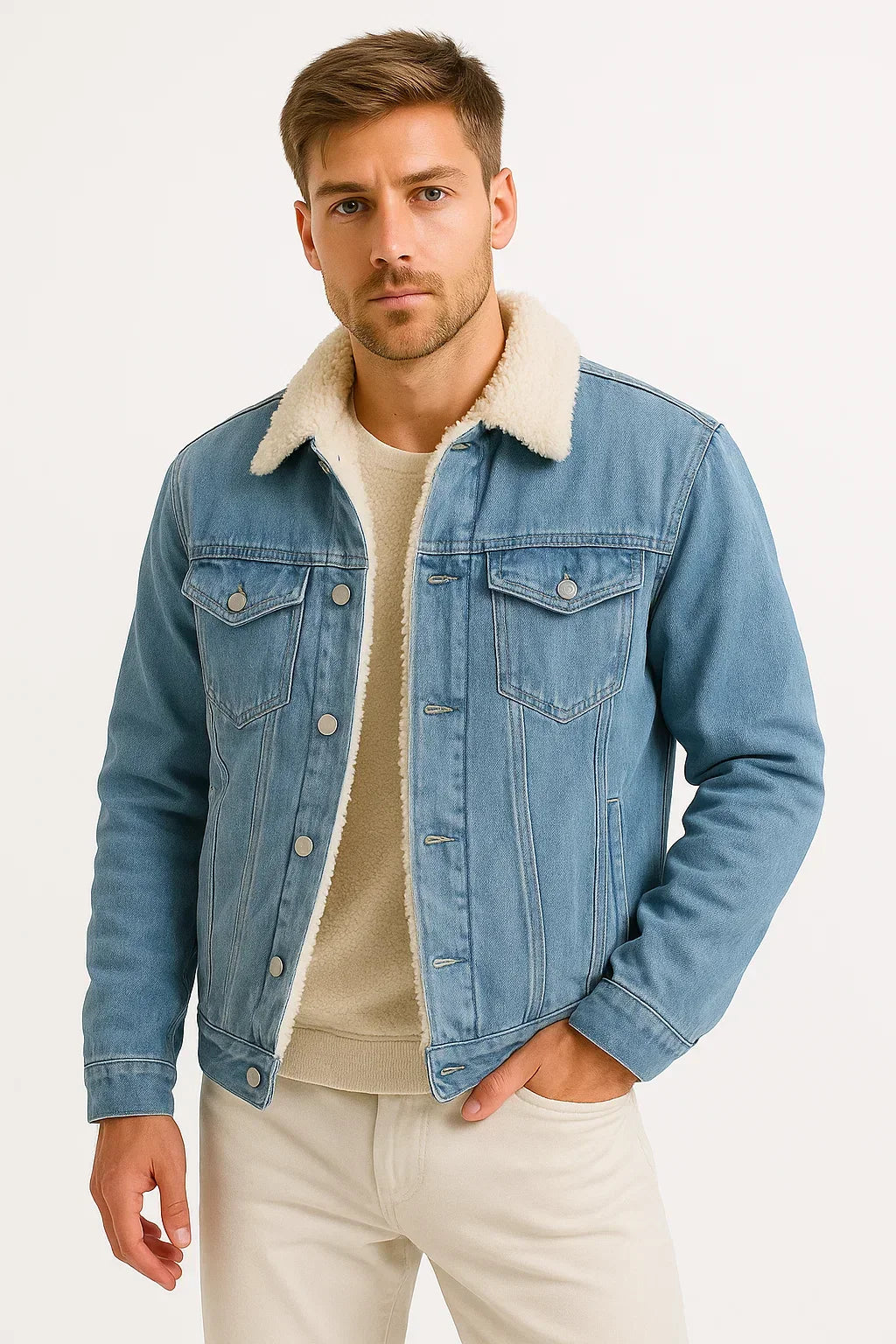 Lunelle | Heren Fleece Jacket Denim Verdikt Winter Losse Pasvorm