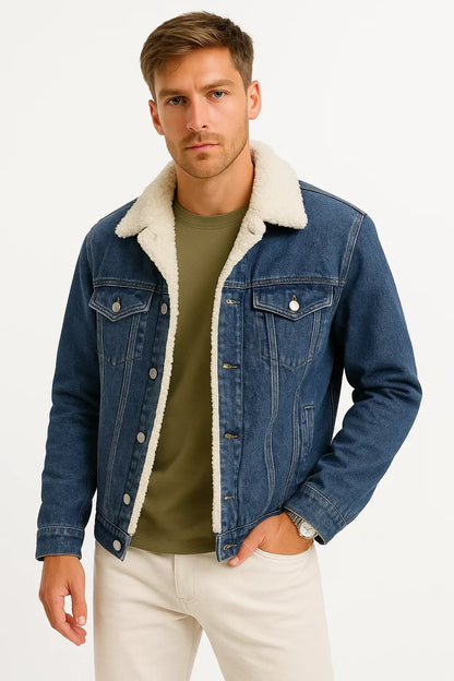 Lunelle | Heren Fleece Jacket Denim Verdikt Winter Losse Pasvorm