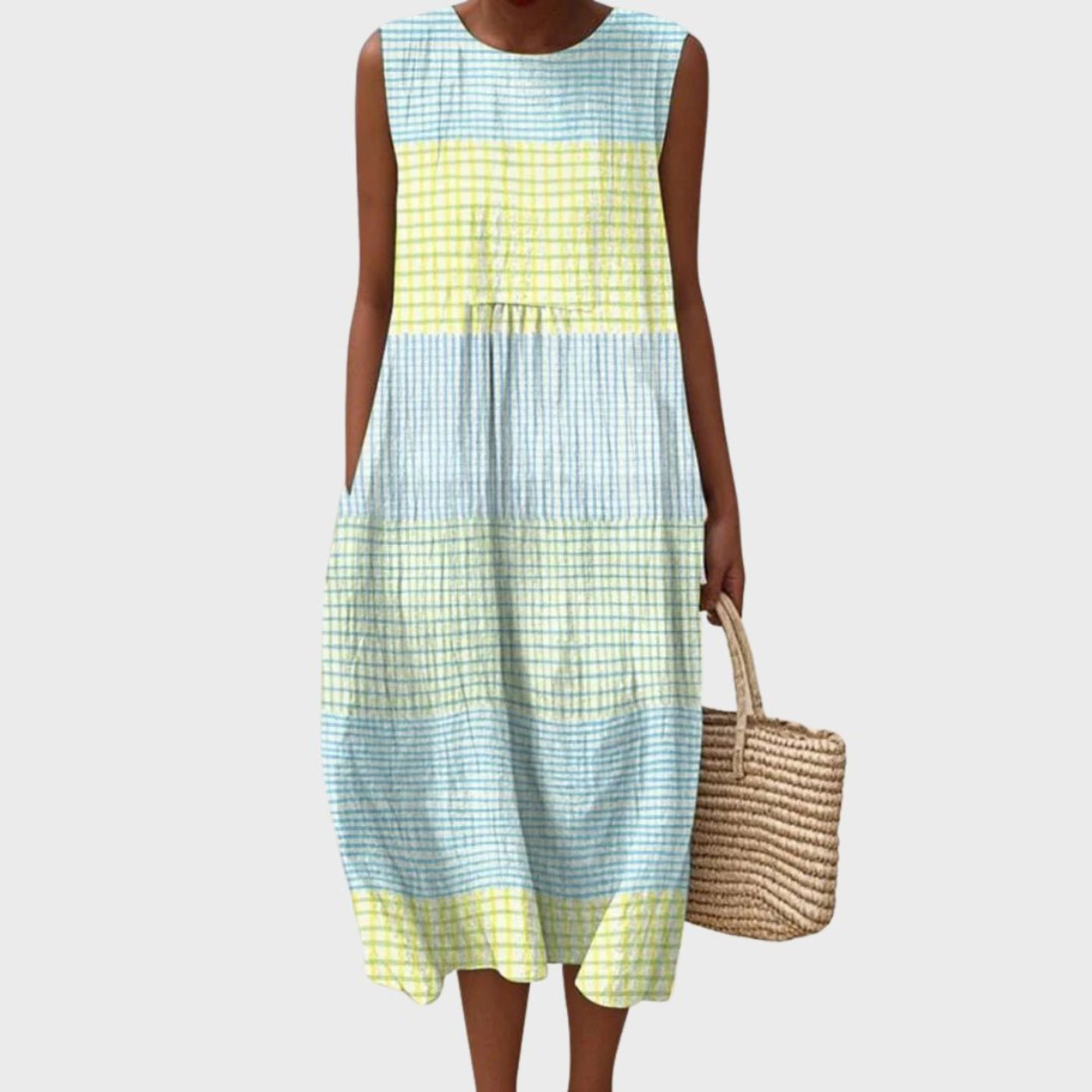 Clara | Damen Ärmellos Linnen Midi-Kleid Relaxed-Fit