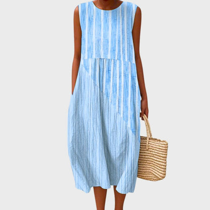 Clara | Damen Ärmellos Linnen Midi-Kleid Relaxed-Fit
