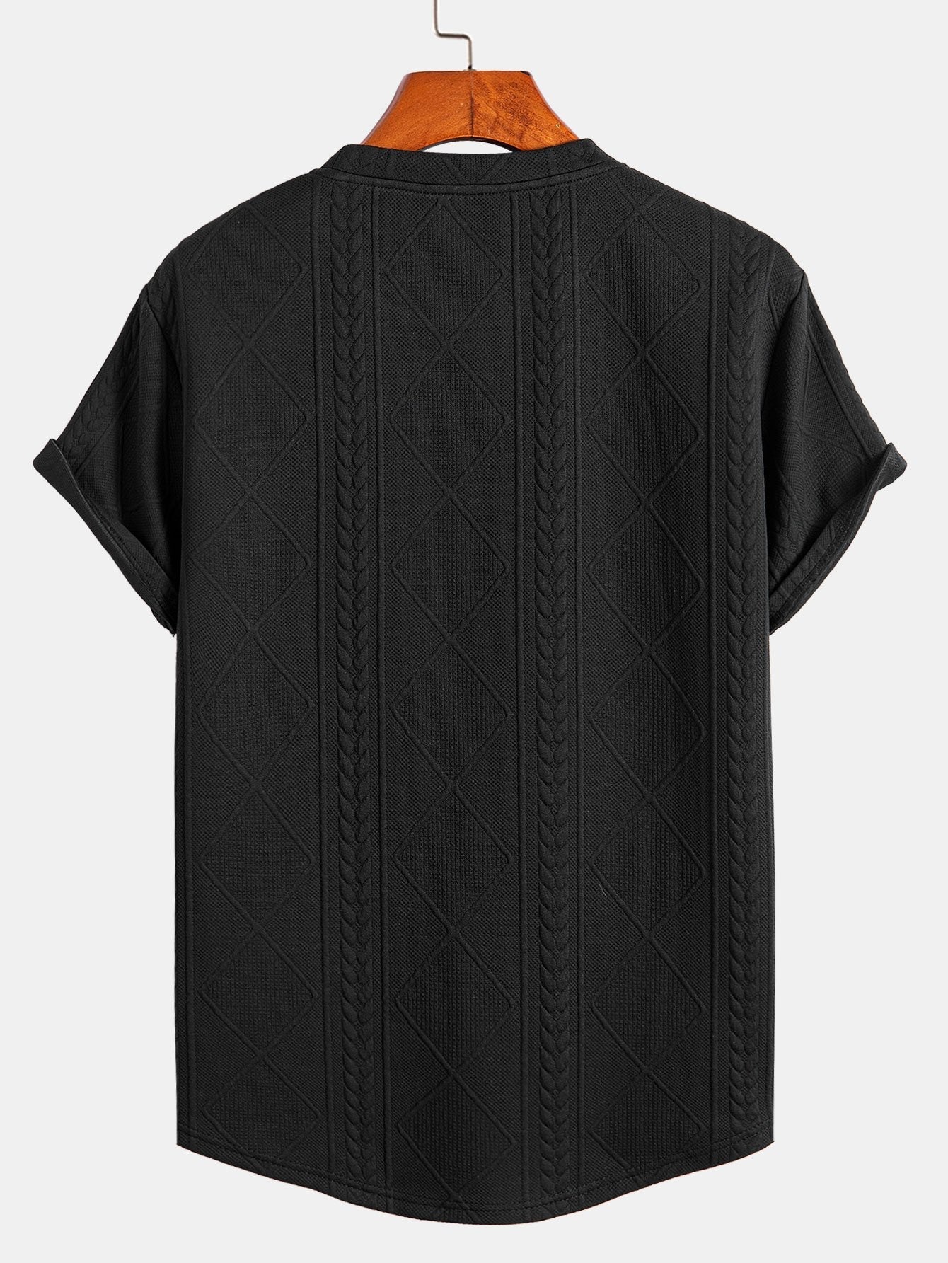 Geometric Jacquard Short Sleeve T-Shirt with Arc Hem & Matching Shorts