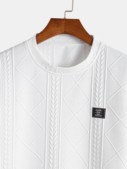 Geometric Jacquard Short Sleeve T-Shirt with Arc Hem & Matching Shorts
