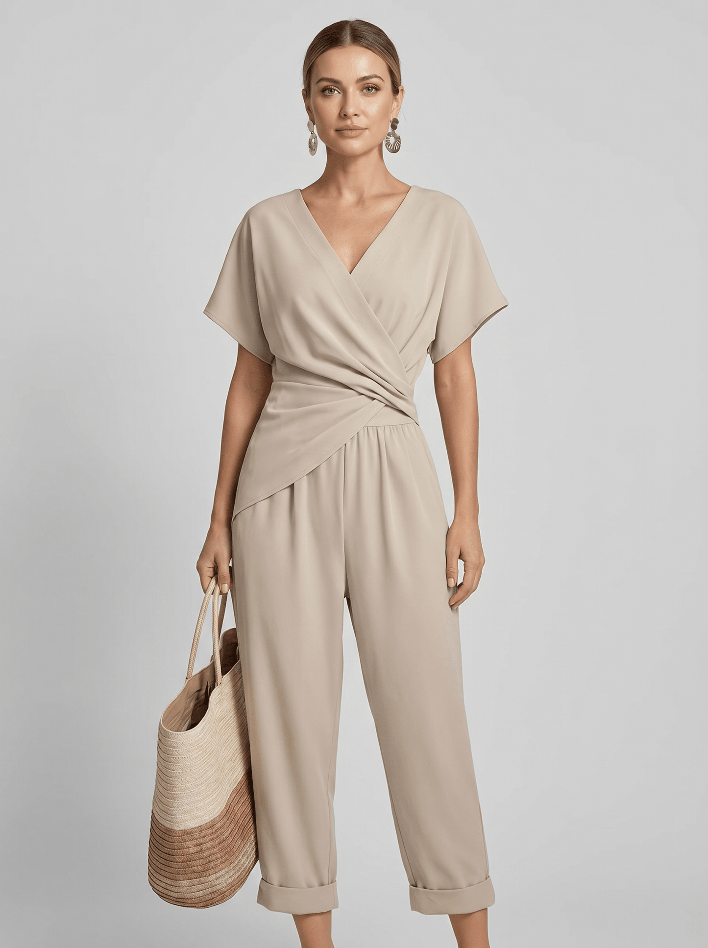 Two Piece Set Women Long Sleeve Top Wide Leg Trousers