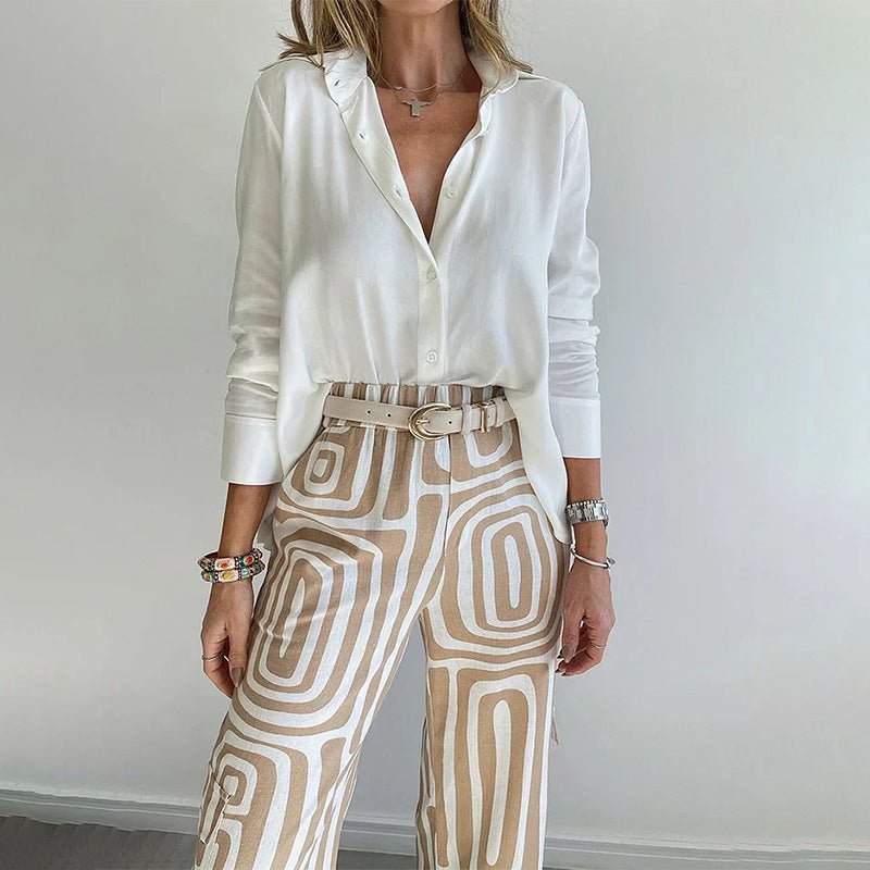 Women Two Piece Set Relaxed Top Elastic Waist Trousers