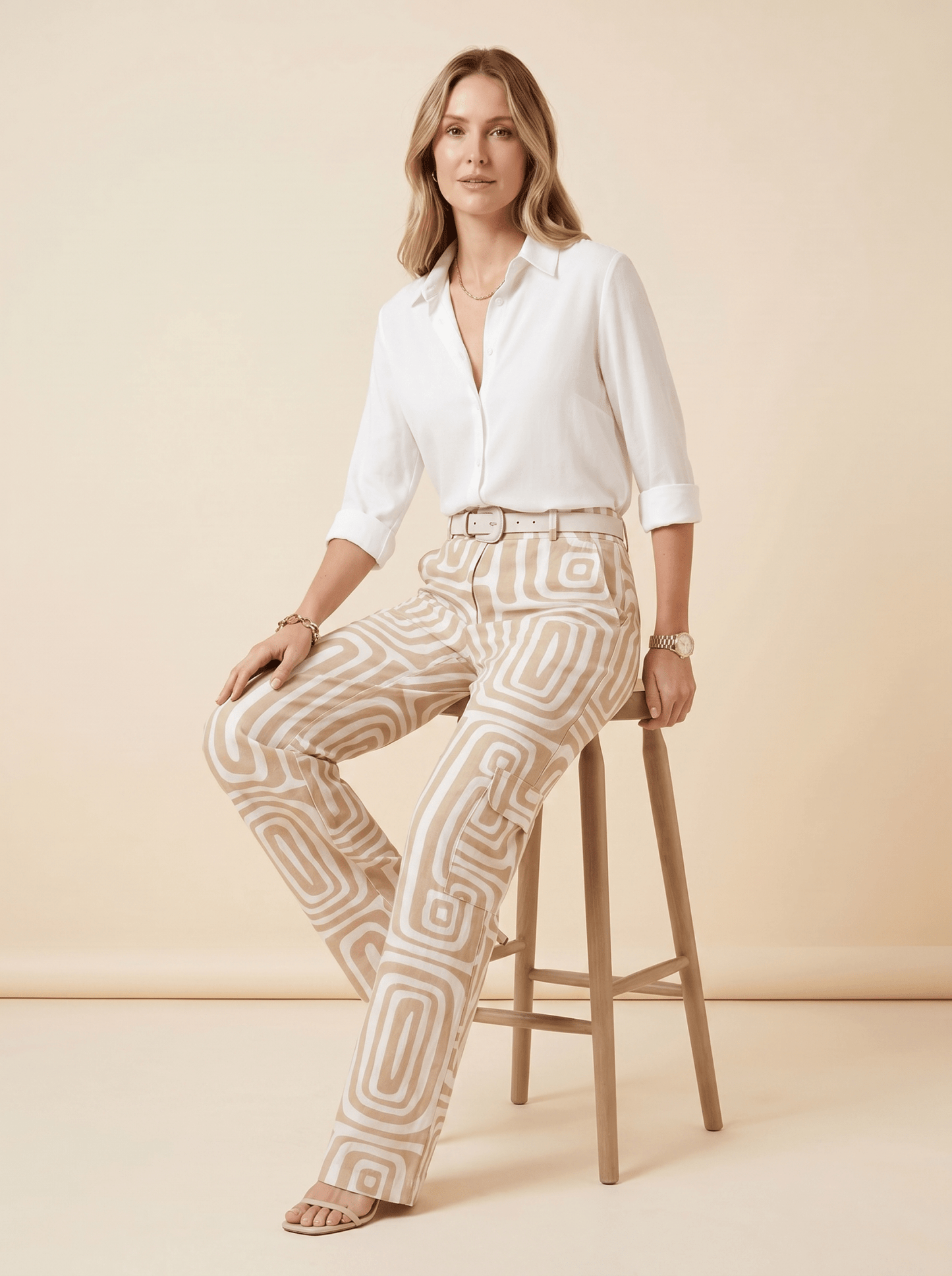 Women Two Piece Set Relaxed Top Elastic Waist Trousers