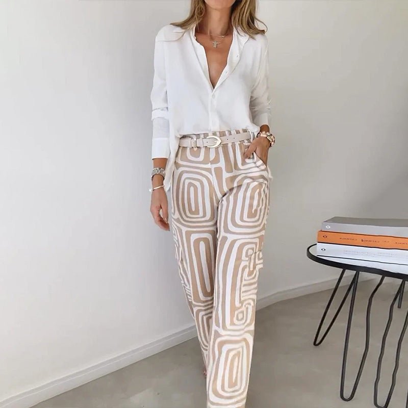 Women Two Piece Set Relaxed Top Elastic Waist Trousers