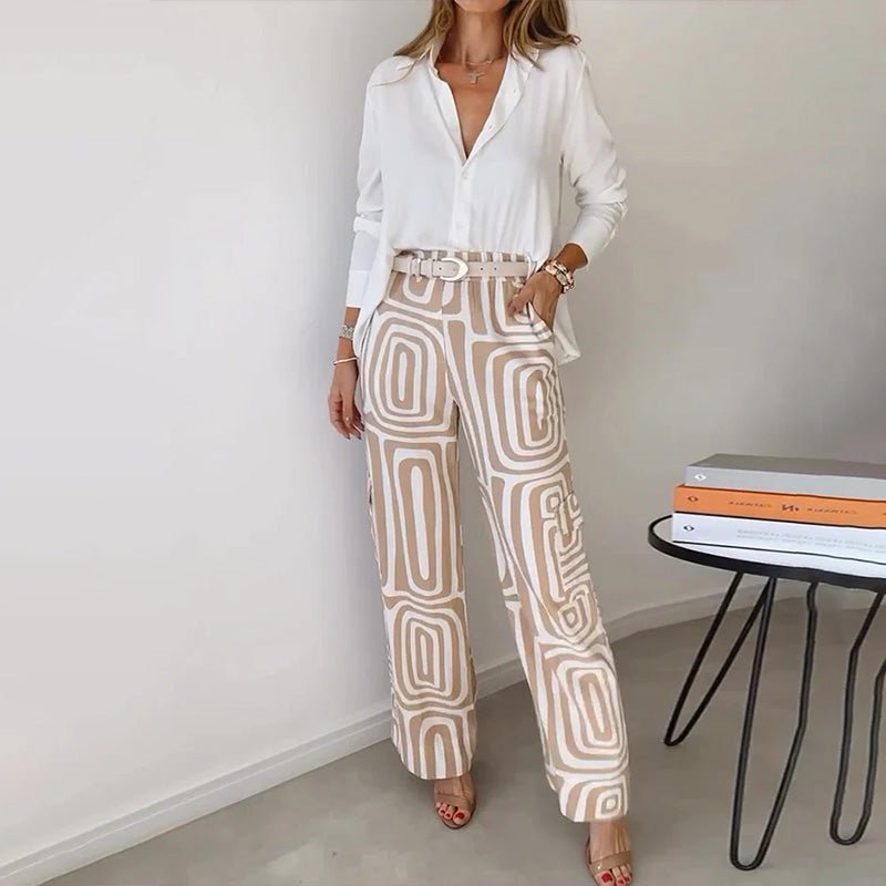 Women Two Piece Set Relaxed Top Elastic Waist Trousers